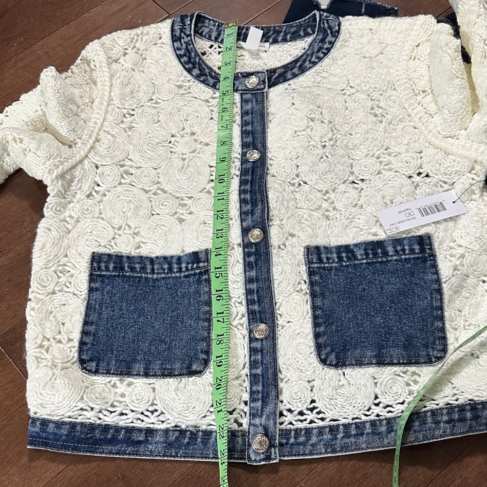 Sz M🇨🇦⭐️NWT Tribal Crochet Lace Denim-Trim Jacket - Picture 9 of 13